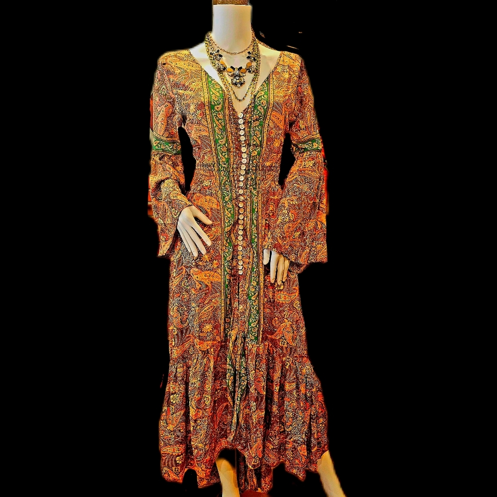 KARMA Hwy Gypsy Caravan Hi Lo Dress Brn/Grn OS NWT